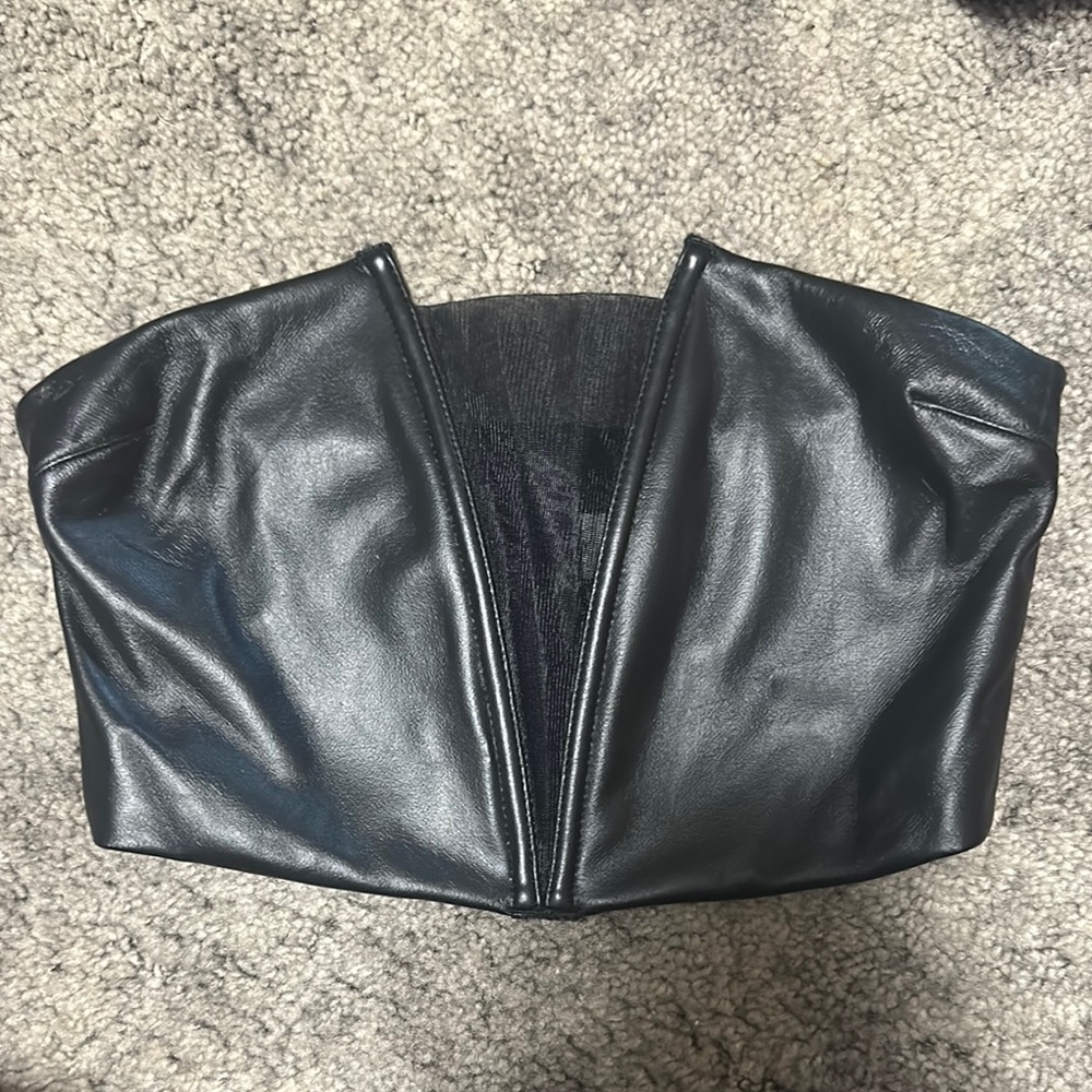 Black Faux Leather Bustier Top